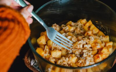 Healthy Peach Crisp with Oat Topping and Pecans